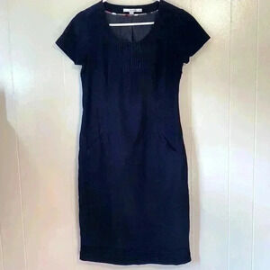 Boden Montmatre Corduroy Dark Navy Blue Midi Sheath Dress in Size 6.